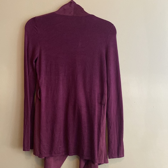 INC Waterfall Faux Suede front and Ribbed Back Open Cardigan - Picture 4 of 7